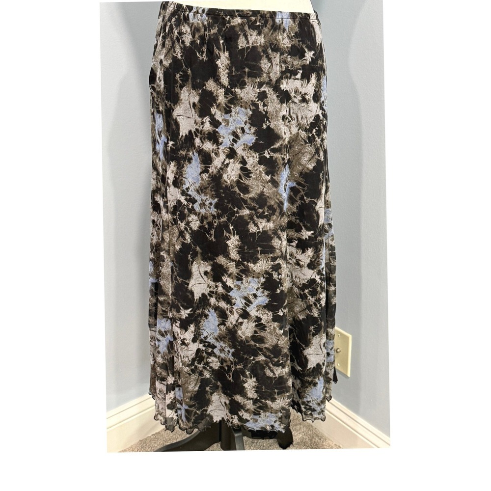 Vintage Anne Klein New York 100% Silk Chiffon Midi Skirt Tie Dye Abstract Size M